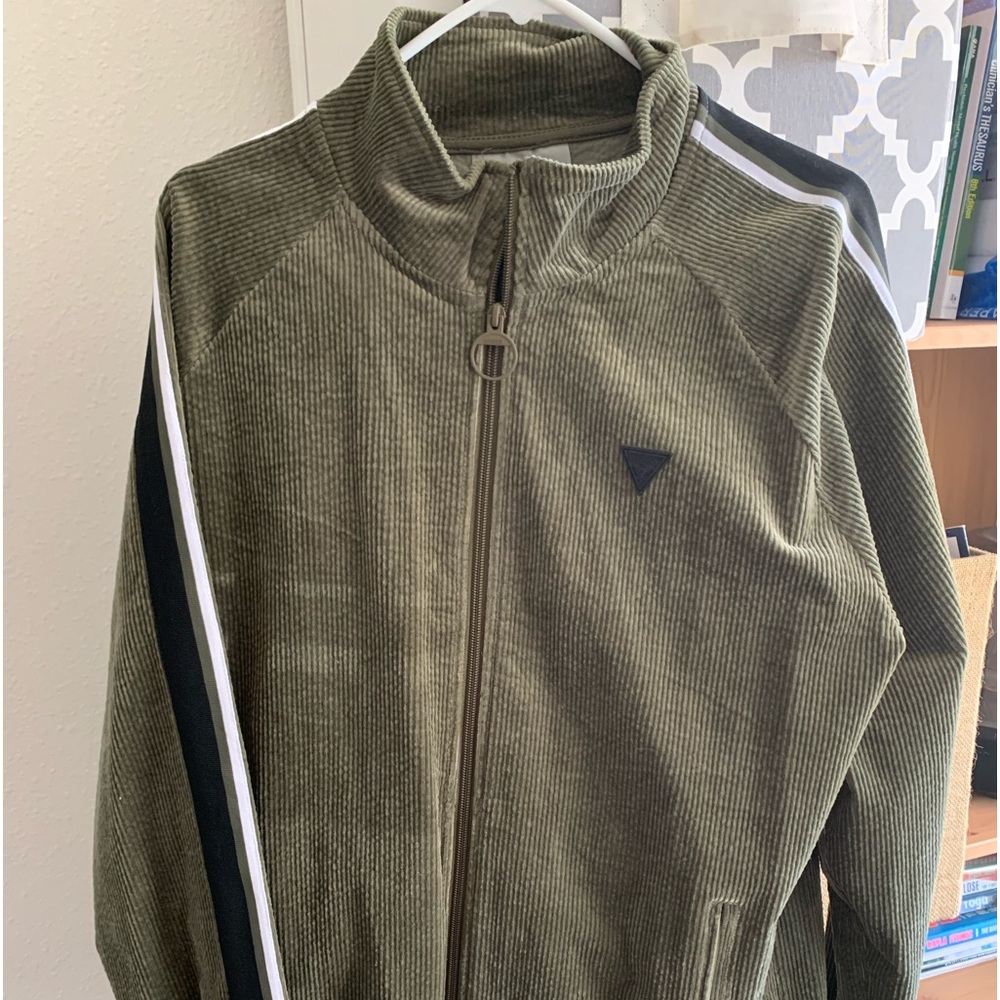 Guess corduroy olive colored athletic jacket